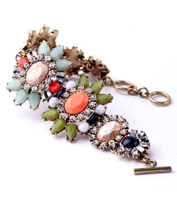 Boutique style crystal and mixed stone link bracelet