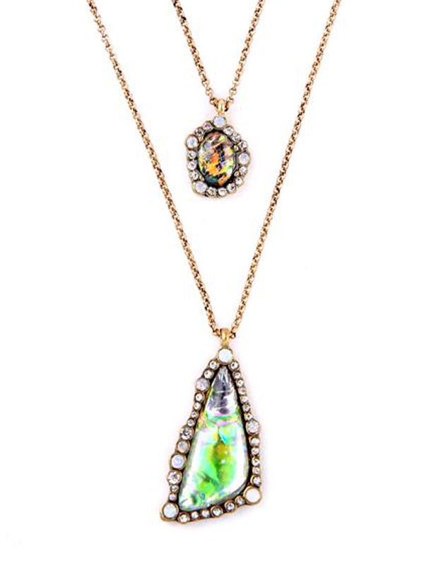 Boutique style double layer crystal and abalone pendant necklace