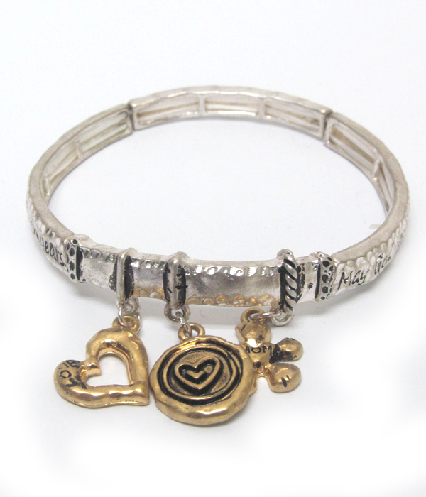 Heart charm rustic message stretch bracelet - mother blessing
