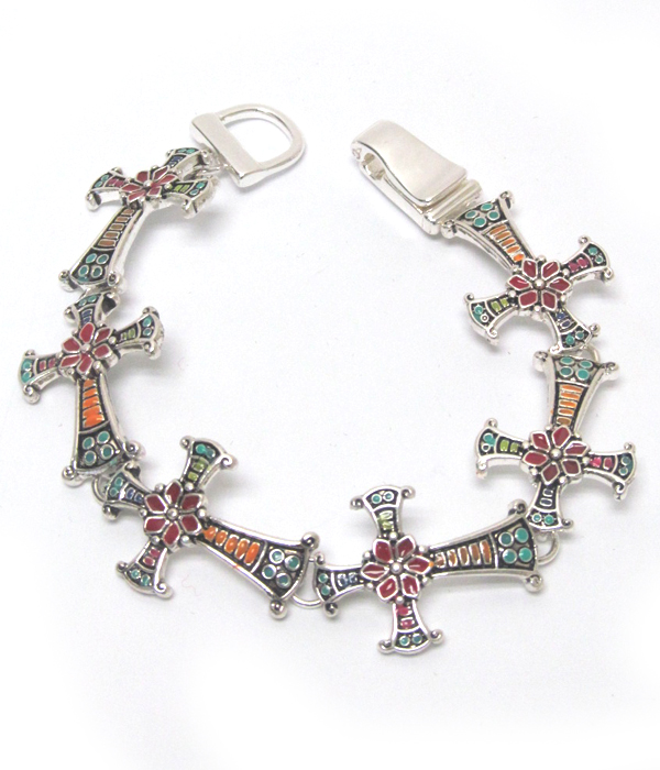 Multi mosaic cross link magnetic bracelet