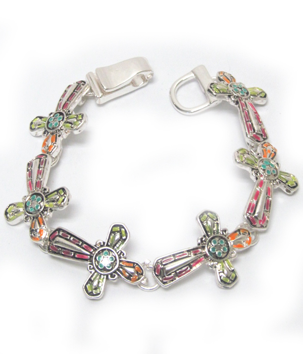 Multi mosaic cross link magnetic bracelet