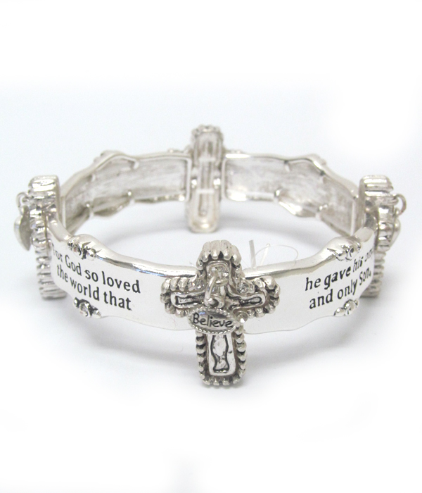 Religious inspiration cross message stretch bracelet - john 3:16