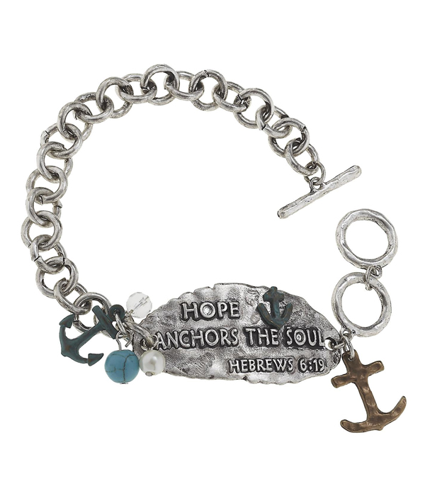 Handmade anchor charm toggle bracelet - hope anchors the soul