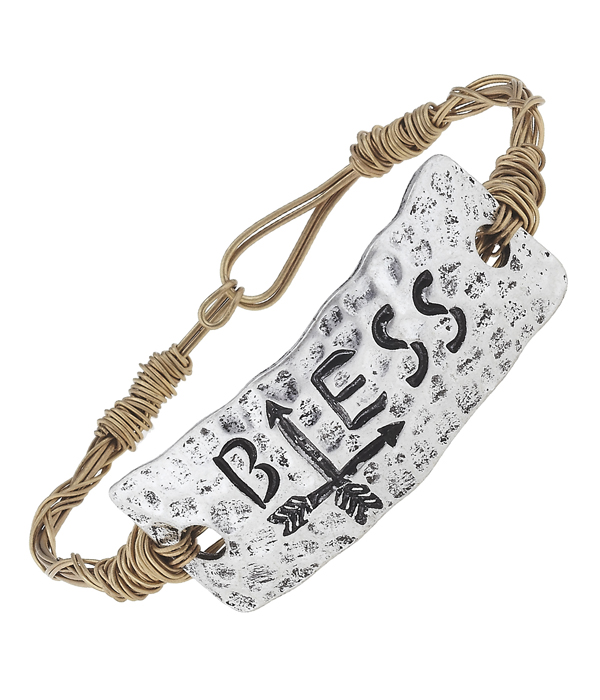 Handmade plate and wire bangle bracelet - bless