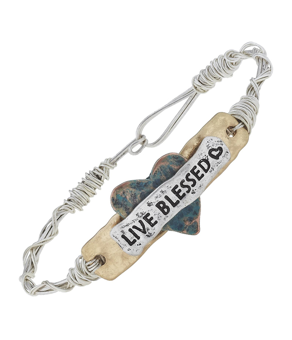 Handmade plate and heart wire bangle bracelet - live blessed