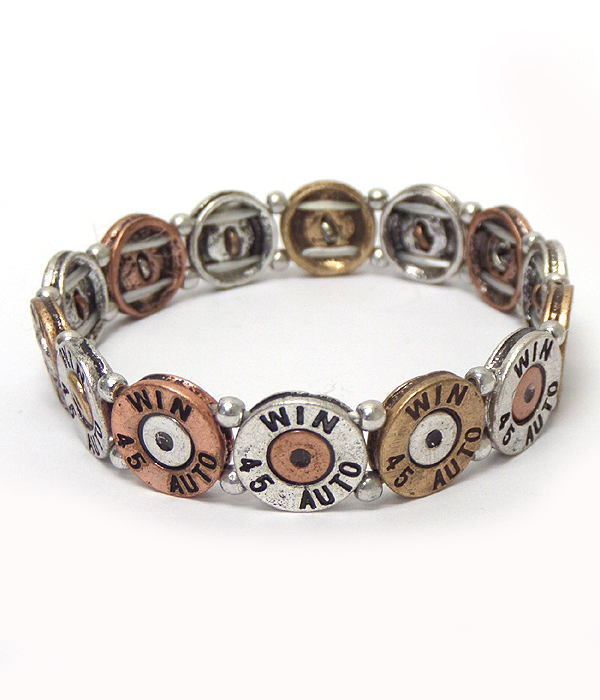 Western theme multi metal bullet disks linked bracelet
