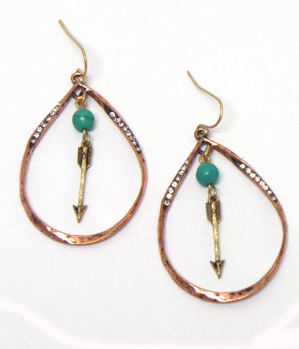 Western theme arrow drop oval earring