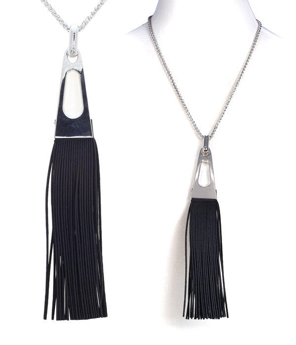 LONG LEATHER TASSEL CHAIN NECKLACE
