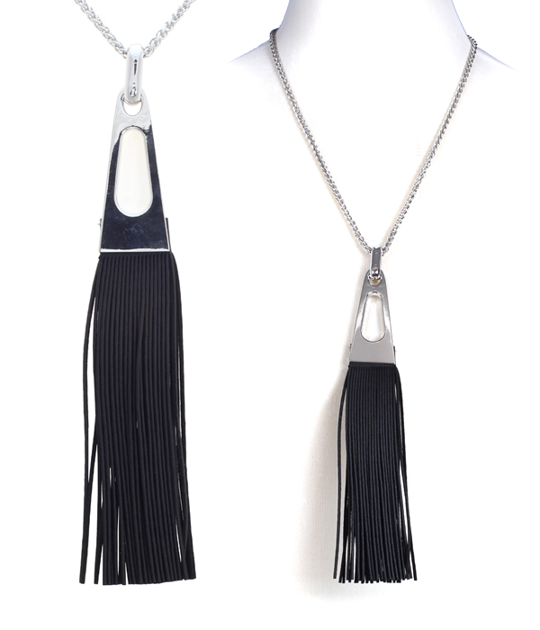 Long leather tassel chain necklace