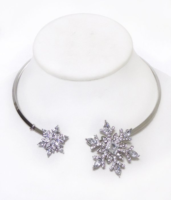 Crystal snowflake metal chocker necklace