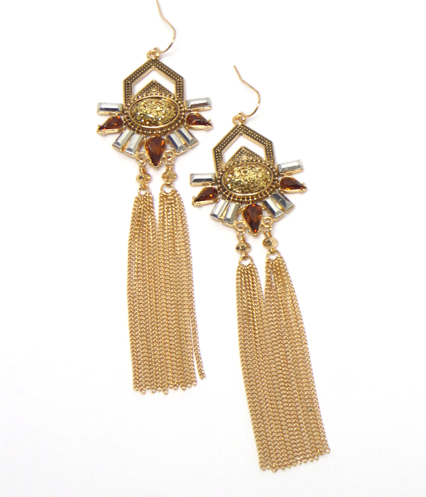 Long chain tassel statement crystal earring