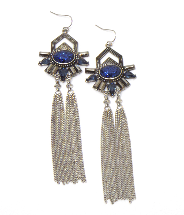 Long chain tassel statement crystal earring
