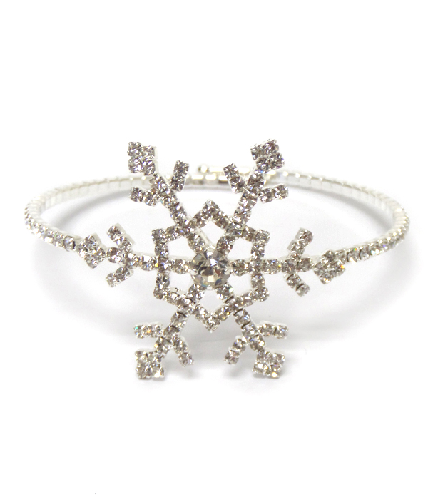 Rhinestone snowflake memory wire bracelet