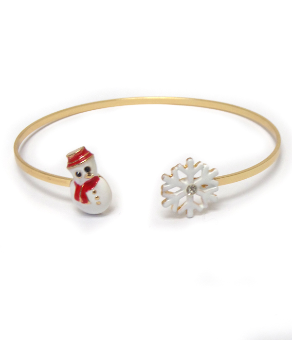 Snowman and snowflake bangle bracelet
