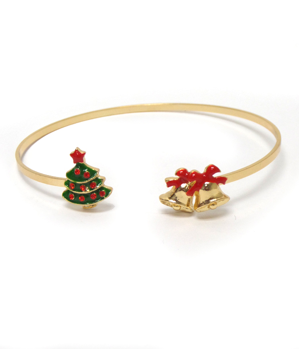 Bell and tree bangle bracelet