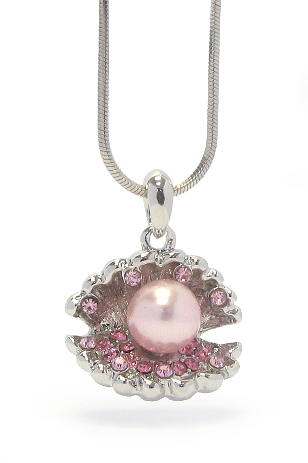 Made in korea whitegold plating crystal pearl shell pendant necklace