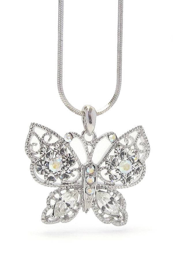 WHITEGOLD PLATING CRYSTAL BUTTERFLY NECKLACE