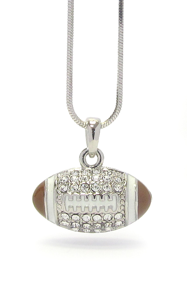 WHITEGOLD PLATING EPOXY AND CRYSTAL DECO FOOTBALL PENDANT NECKLACE