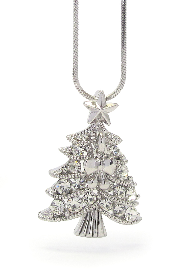 WHITEGOLD PLATING CRYSTAL CHRISTMAS TREE NECKLACE