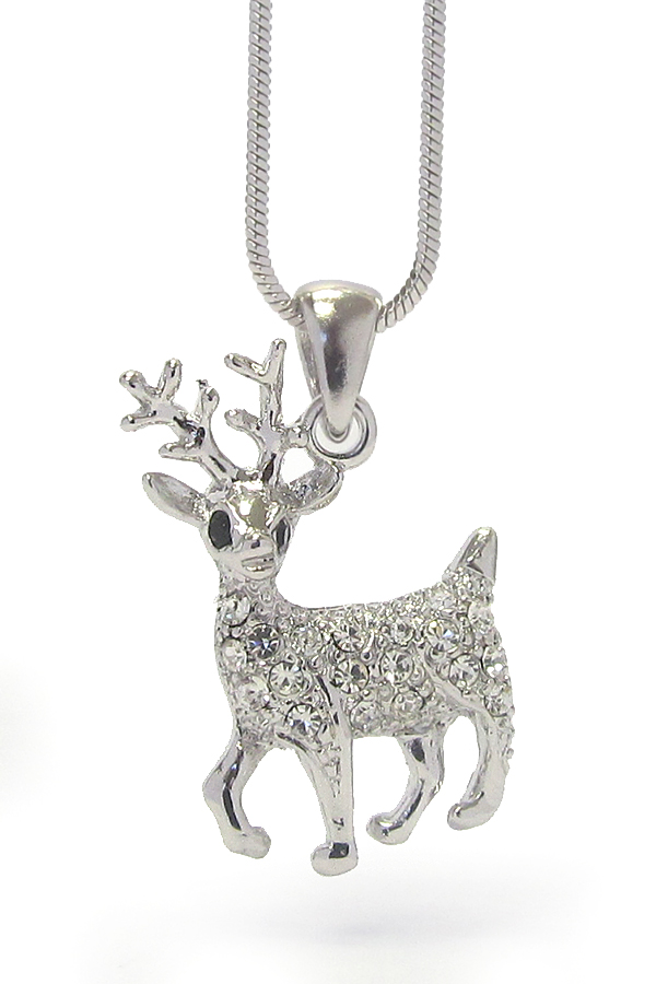 WHITEGOLD PLATING CRYSTAL DECO DEER NECKLACE