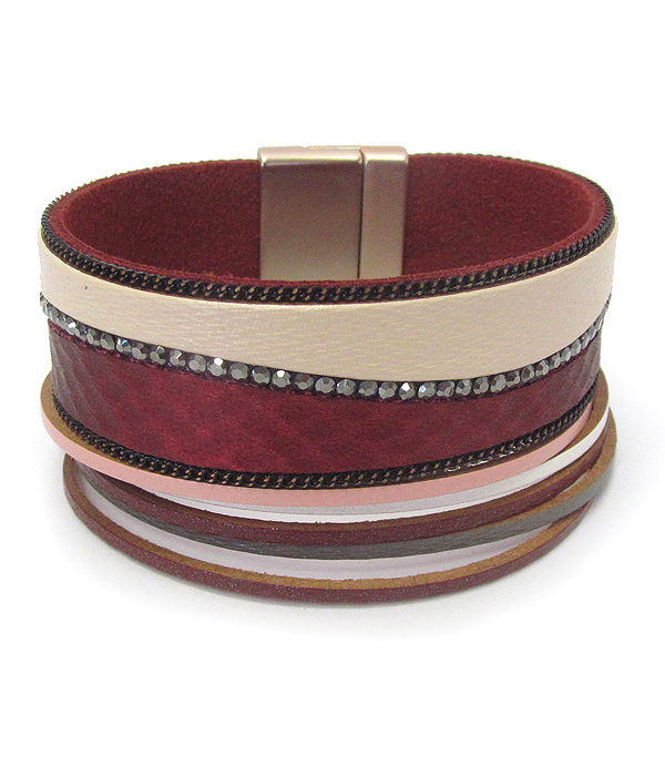 Faux leather and crystal magnetic bracelet
