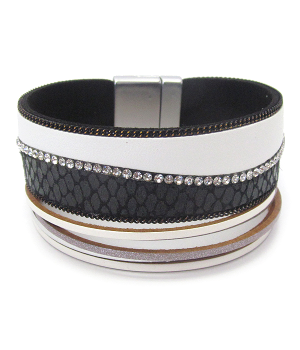 Faux leather and crystal magnetic bracelet