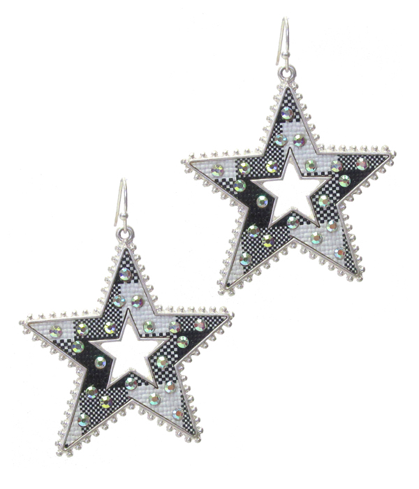 BUFFALO PLAID CHECK PATTERN STAR EARRING