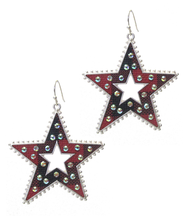 BUFFALO PLAID CHECK PATTERN STAR EARRING