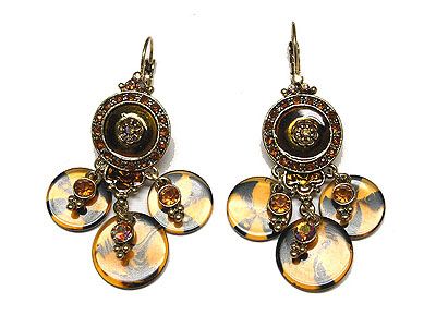 Crystal and animal print disk drop earring