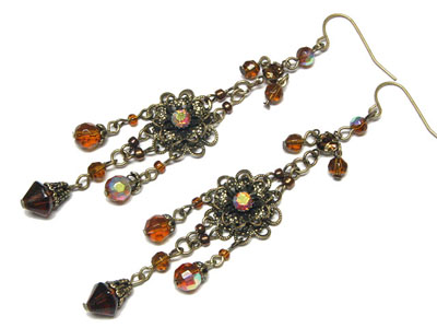 Crystal and beads drop flower earring