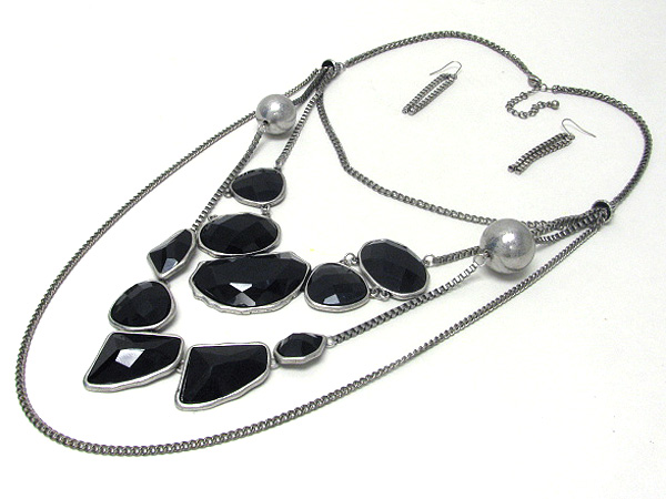 NATURAL SHAPE ACRYLIC DECO AND MULTI LAYERED CHAIN NECKLACE EARRING SET