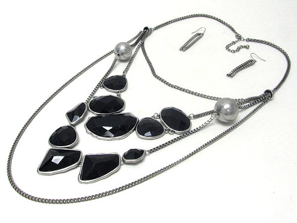 Natural shape acrylic deco and multi layered chain necklace earring set