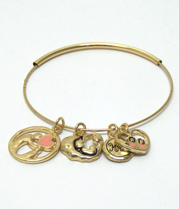 Mother daughter theme charms bangle bracelet