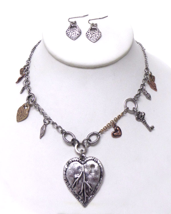 Charm metal chain with heart penadant necklace set 