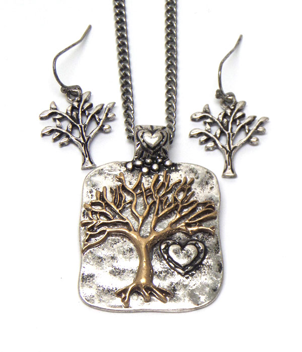 Handmade tree of life pendant necklace set
