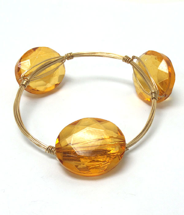 HANDMADE FACET GLASS AND BOURBON WIRE WRAPPED BANGLE BRACELET