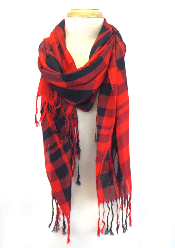 Checkers print with fringe drop scarf