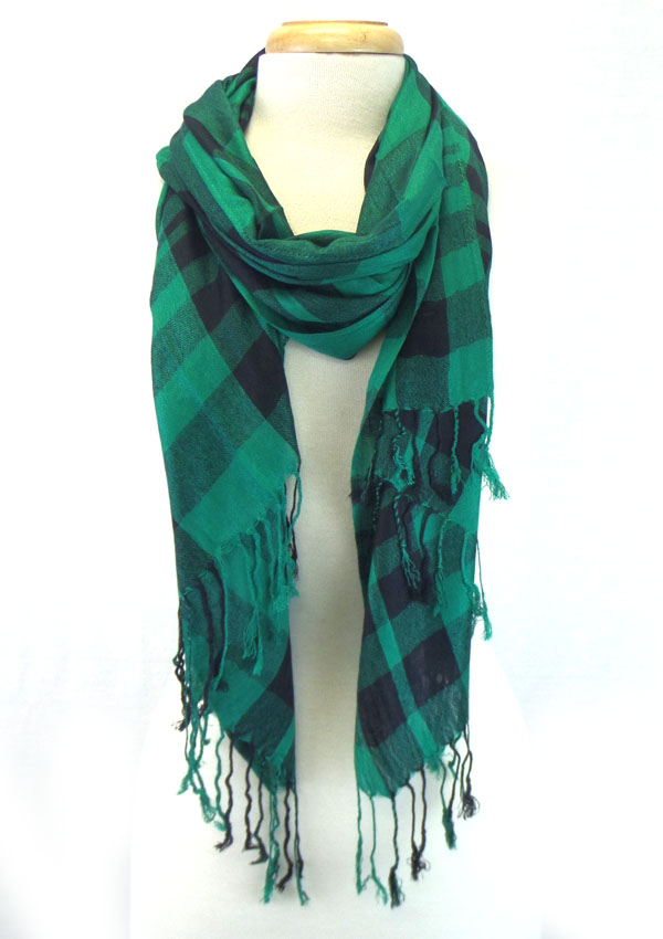 Checkers print with fringe drop scarf