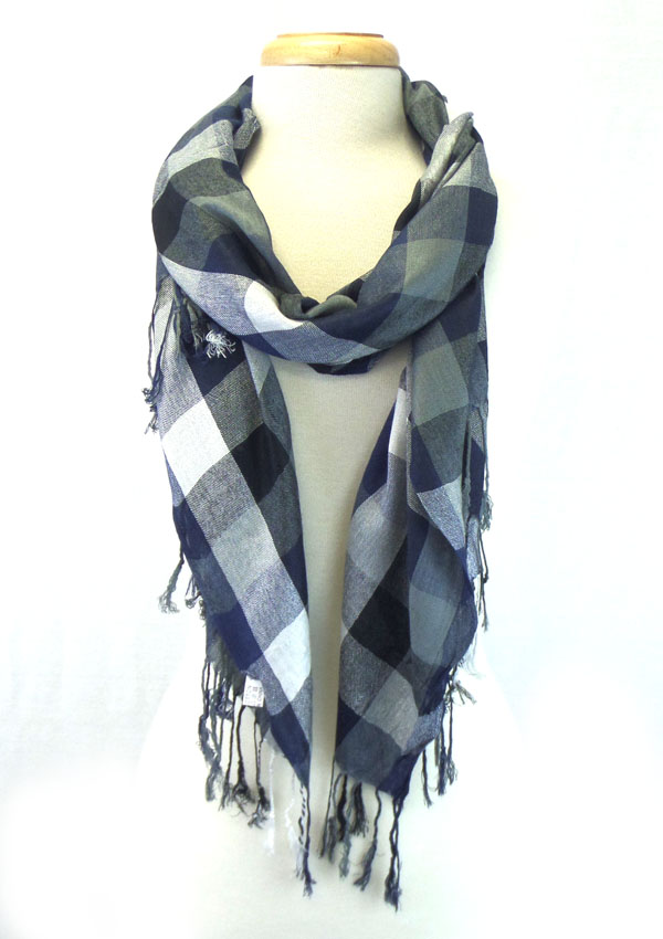 Checkers print with fringe drop scarf