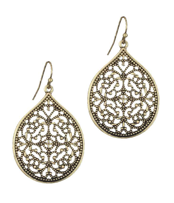Metal filigree teardrop earring
