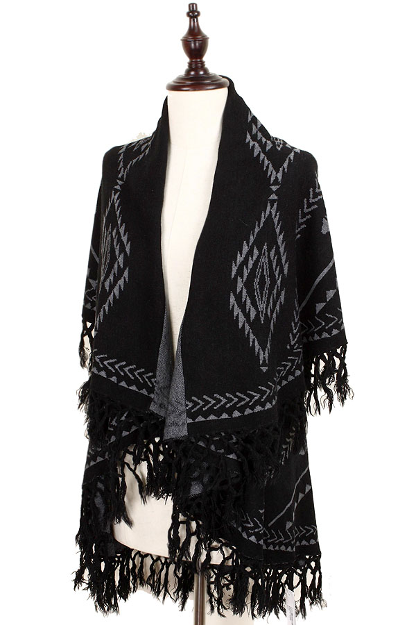Aztec pattern 100% acrylic shawl with tassel -western