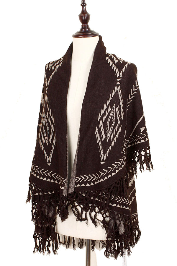 Aztec pattern 100% acrylic shawl with tassel -western