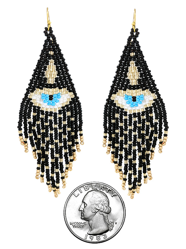 HANDMADE MULTI SEEDBEAD EVIL EYE TASSEL DROP EARRING