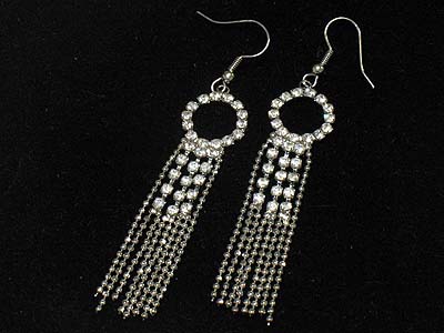 Rhinestone round frame and multi strand dangles earring