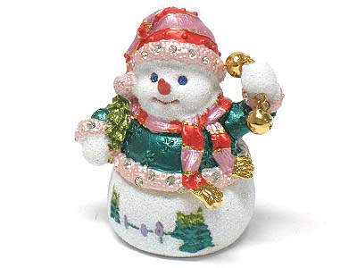 Crystal deco red jingle snowman jewelry box