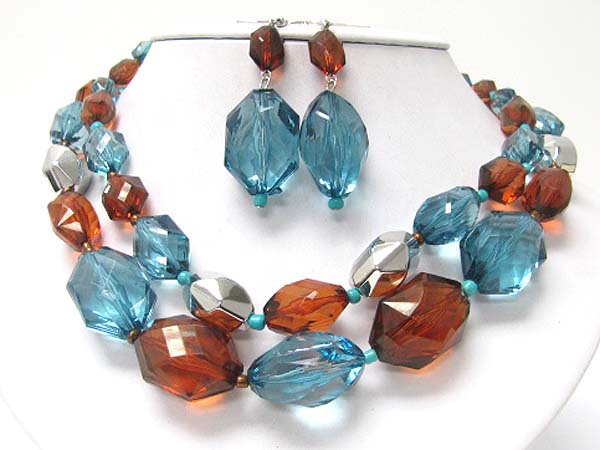 Double strand facet acryl beads necklace earring set