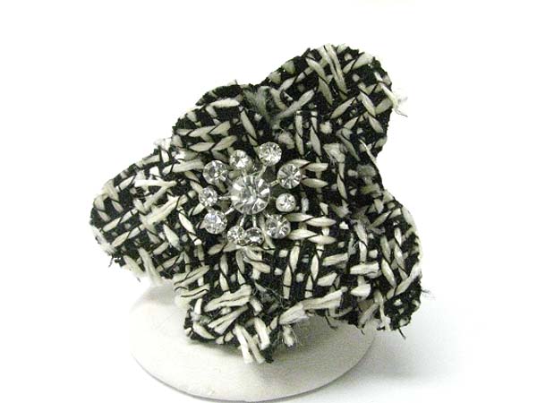Crystal and woven fabric flower stretch ring