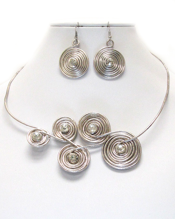 Crystal deco wire art chocker necklace earring set