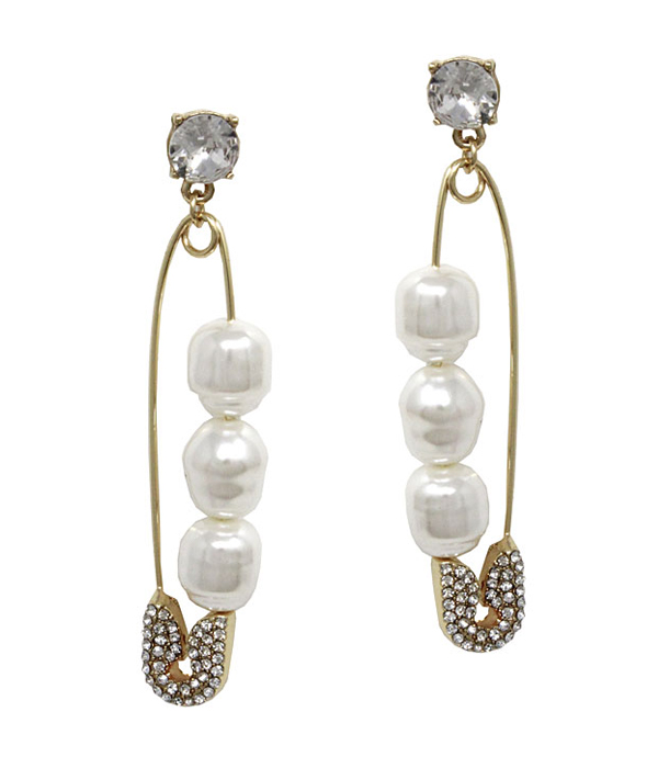 FRESH WATER PEARL AND SAFETY PIN DROP EARRING