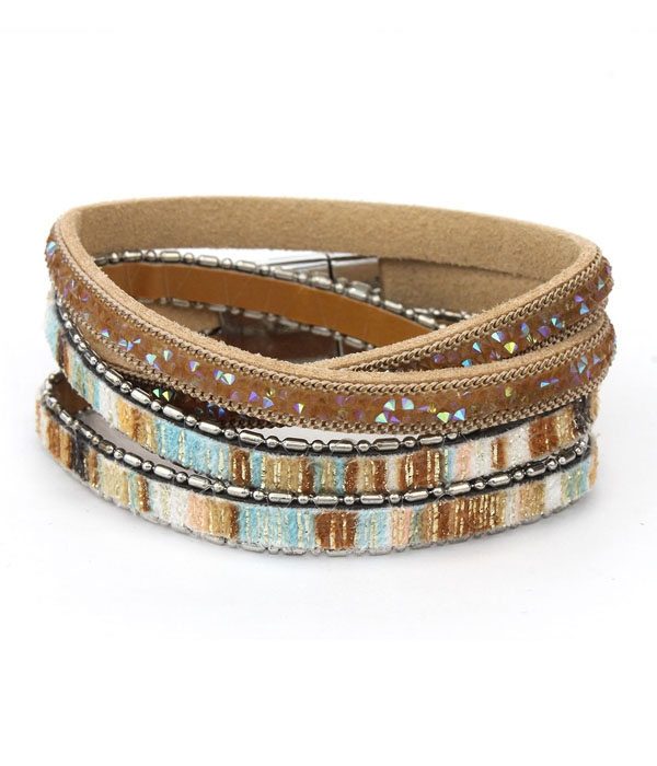 Double wrap faux leather magnetic bracelet